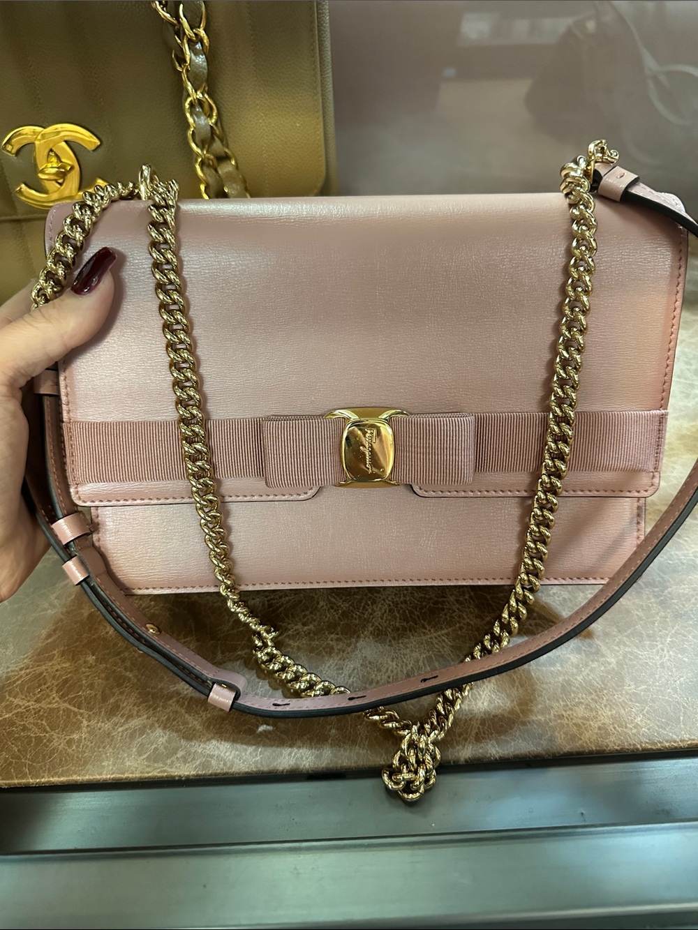 Blush Salvador ferragamo evening bag